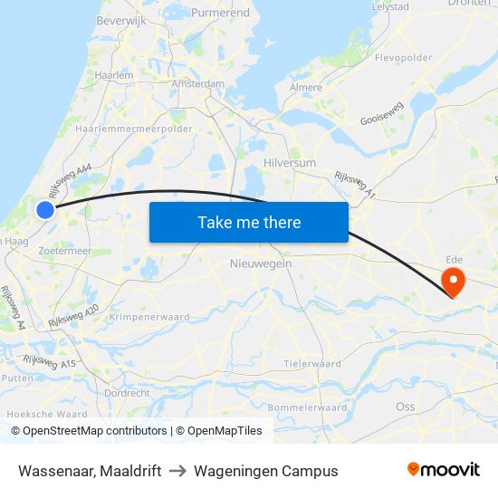 Wassenaar, Maaldrift to Wageningen Campus map