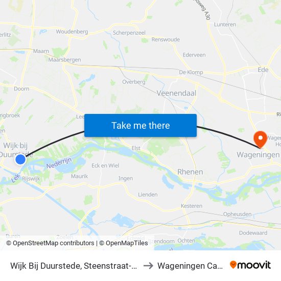 Wijk Bij Duurstede, Steenstraat-Centrum to Wageningen Campus map