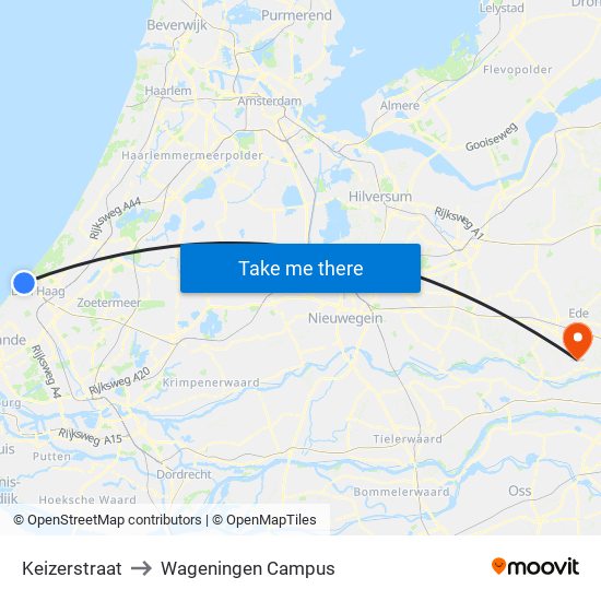 Keizerstraat to Wageningen Campus map