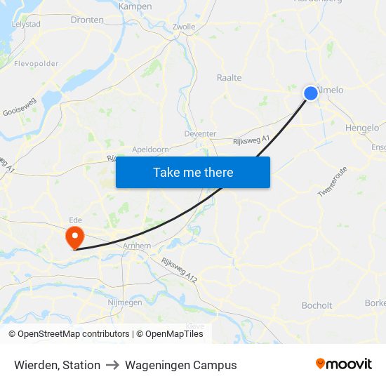 Wierden, Station to Wageningen Campus map