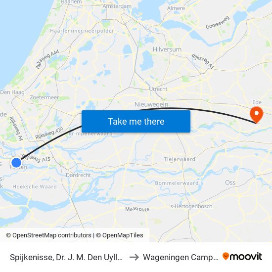 Spijkenisse, Dr. J. M. Den Uyllaan to Wageningen Campus map