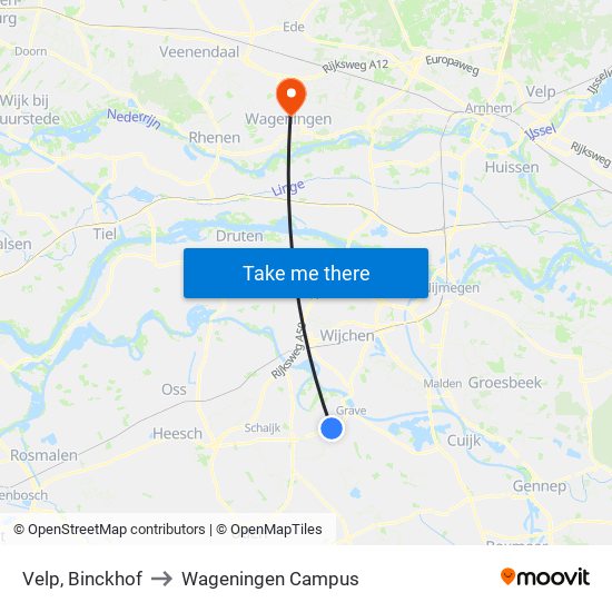 Velp, Binckhof to Wageningen Campus map