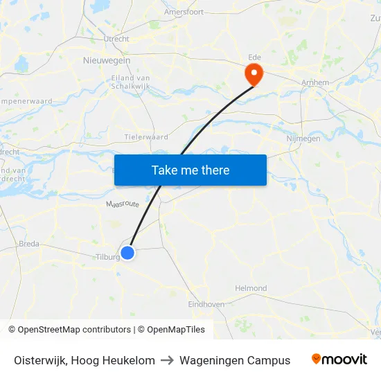 Oisterwijk, Hoog Heukelom to Wageningen Campus map