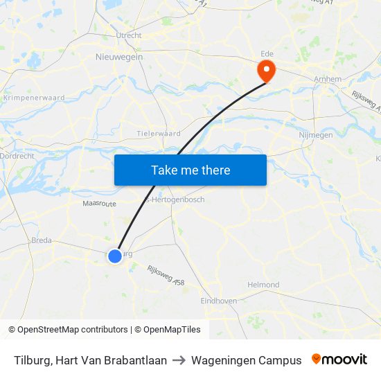 Tilburg, Hart Van Brabantlaan to Wageningen Campus map
