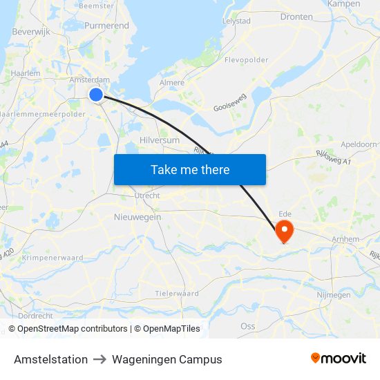 Amstelstation to Wageningen Campus map