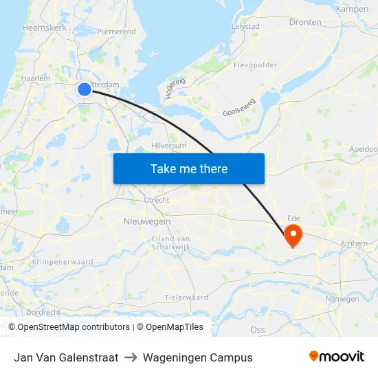Jan Van Galenstraat to Wageningen Campus map