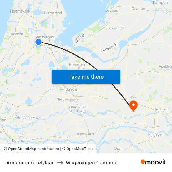Amsterdam Lelylaan to Wageningen Campus map