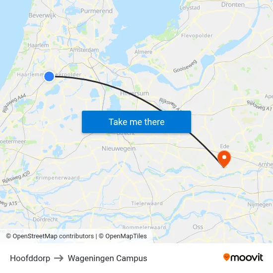 Hoofddorp to Wageningen Campus map