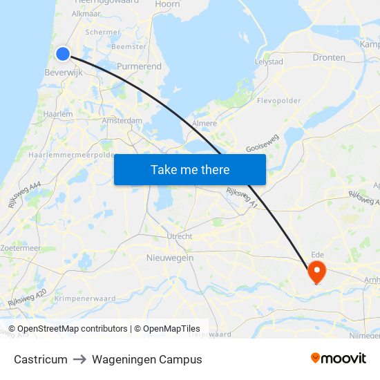 Castricum to Wageningen Campus map