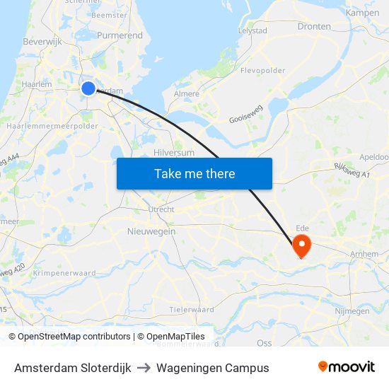 Amsterdam Sloterdijk to Wageningen Campus map