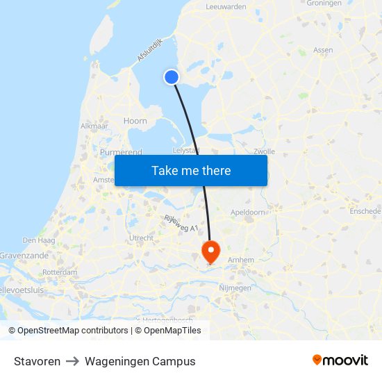 Stavoren to Wageningen Campus map