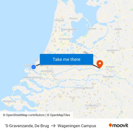 'S-Gravenzande, De Brug to Wageningen Campus map