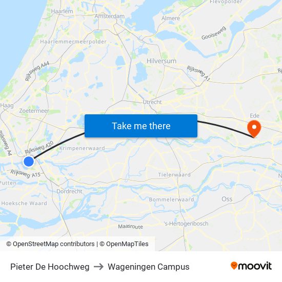 Pieter De Hoochweg to Wageningen Campus map