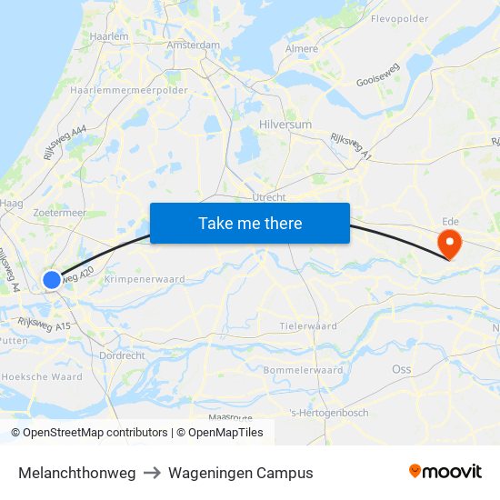 Melanchthonweg to Wageningen Campus map