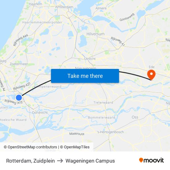 Rotterdam, Zuidplein to Wageningen Campus map