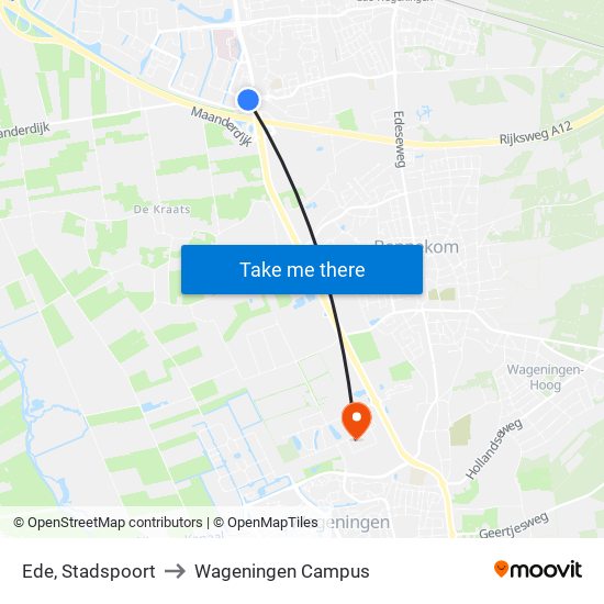 Ede, Stadspoort to Wageningen Campus map