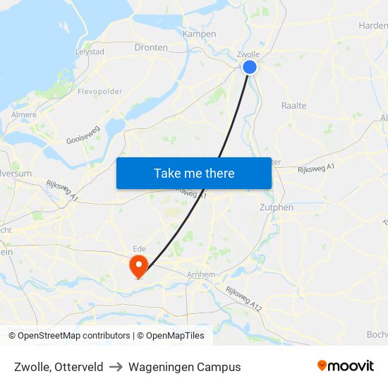 Zwolle, Otterveld to Wageningen Campus map