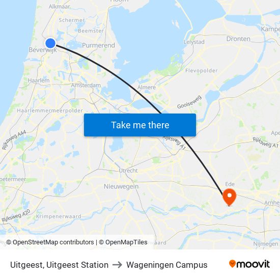 Uitgeest, Uitgeest Station to Wageningen Campus map