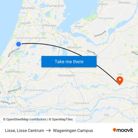Lisse, Lisse Centrum to Wageningen Campus map