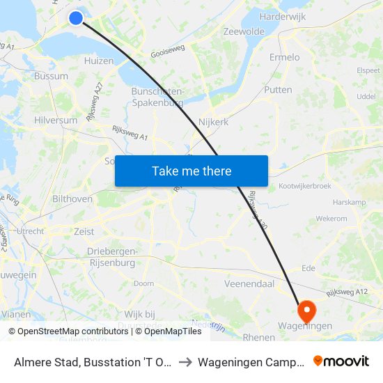 Almere Stad, Busstation 'T Oor to Wageningen Campus map