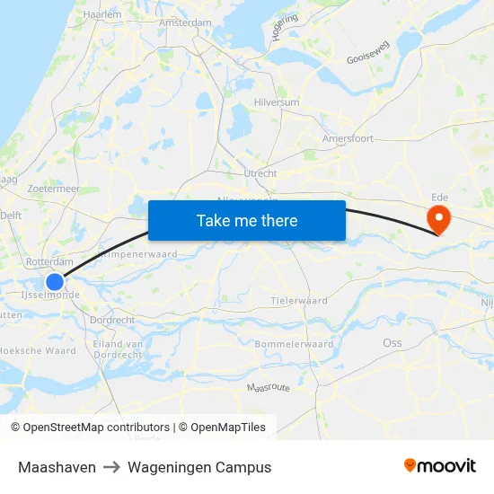 Maashaven to Wageningen Campus map