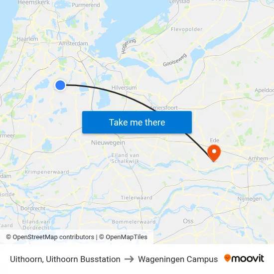 Uithoorn, Uithoorn Busstation to Wageningen Campus map