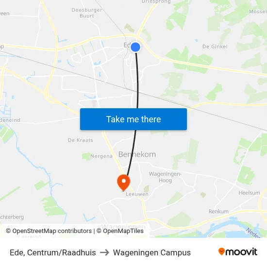 Ede, Centrum/Raadhuis to Wageningen Campus map
