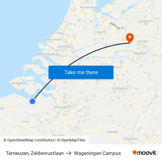 Terneuzen, Zeldenrustlaan to Wageningen Campus map