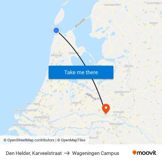 Den Helder, Karveelstraat to Wageningen Campus map