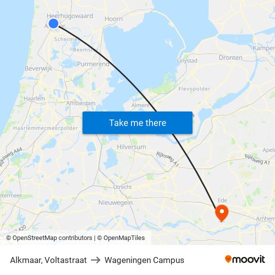 Alkmaar, Voltastraat to Wageningen Campus map