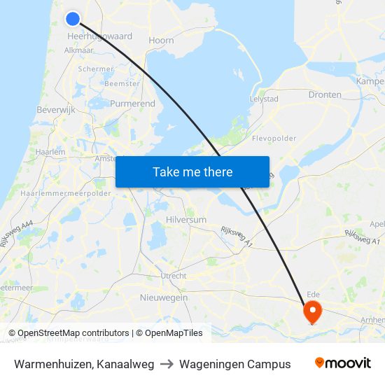 Warmenhuizen, Kanaalweg to Wageningen Campus map