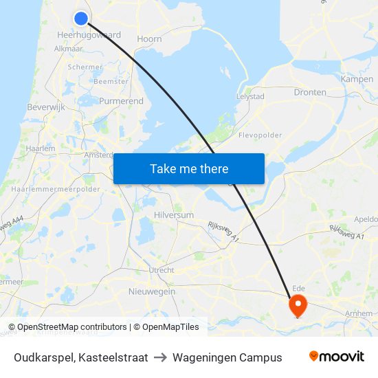 Oudkarspel, Kasteelstraat to Wageningen Campus map