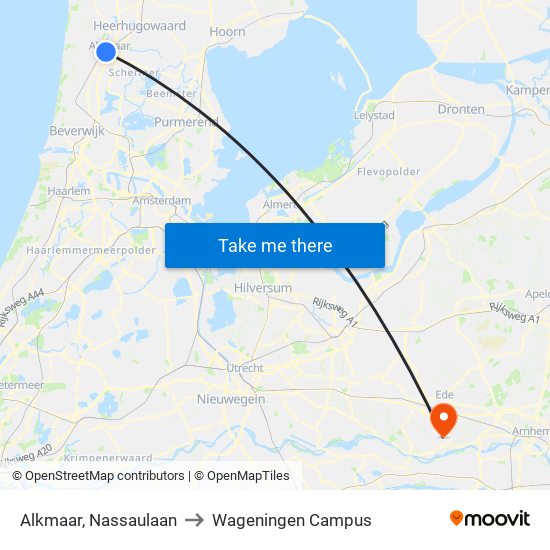 Alkmaar, Nassaulaan to Wageningen Campus map