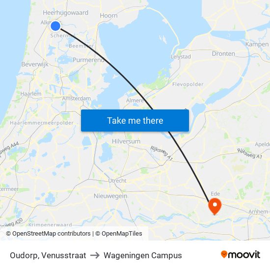 Oudorp, Venusstraat to Wageningen Campus map