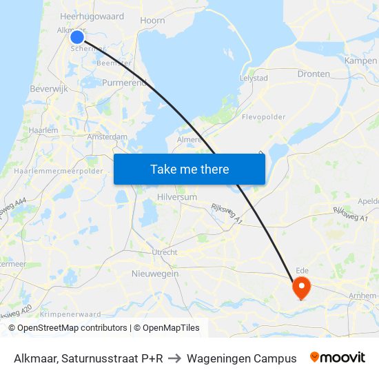 Alkmaar, Saturnusstraat P+R to Wageningen Campus map