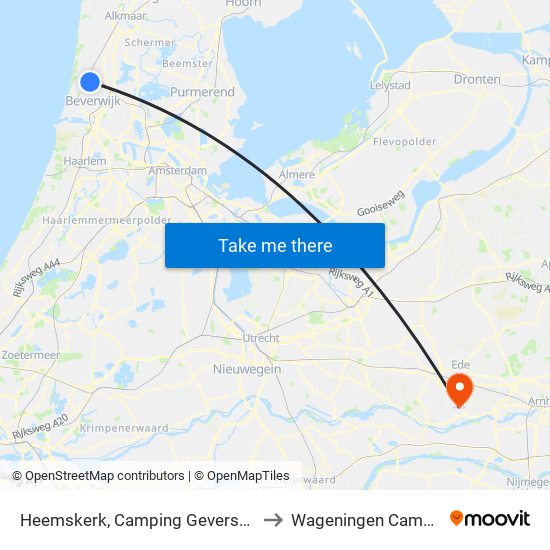 Heemskerk, Camping Geversduin to Wageningen Campus map