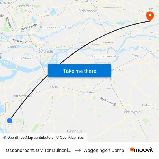 Ossendrecht, Olv Ter Duinenlaan to Wageningen Campus map