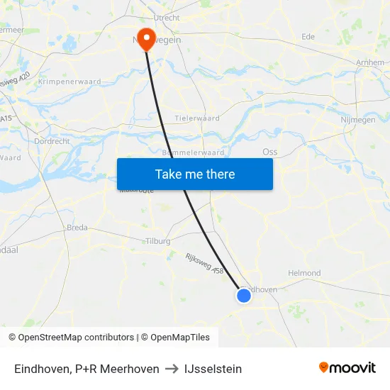 Eindhoven, P+R Meerhoven to IJsselstein map