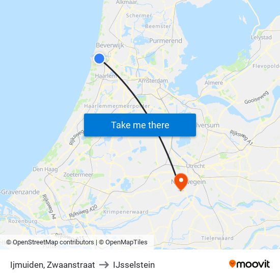 Ijmuiden, Zwaanstraat to IJsselstein map