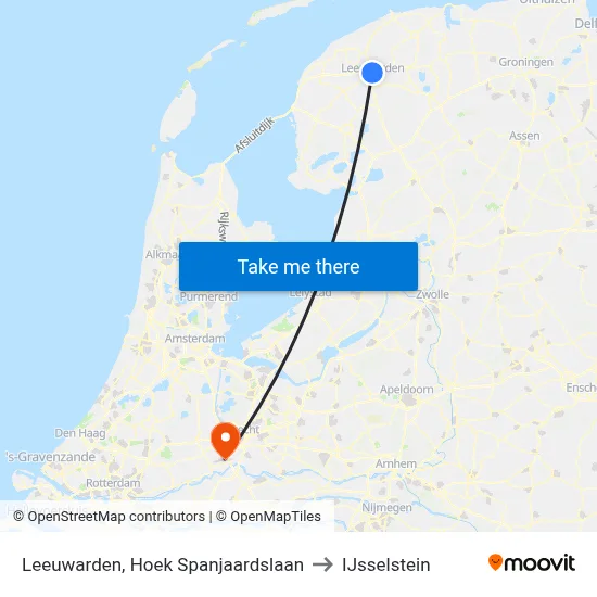 Leeuwarden, Hoek Spanjaardslaan to IJsselstein map