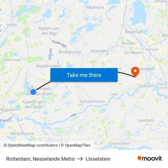 Rotterdam, Nesselande Metro to IJsselstein map
