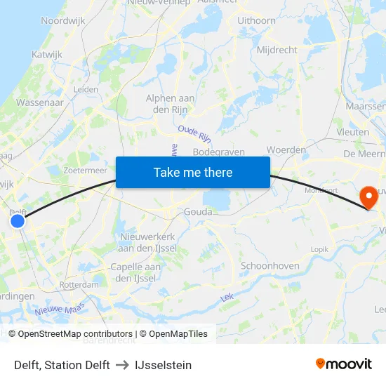 Delft, Station Delft to IJsselstein map