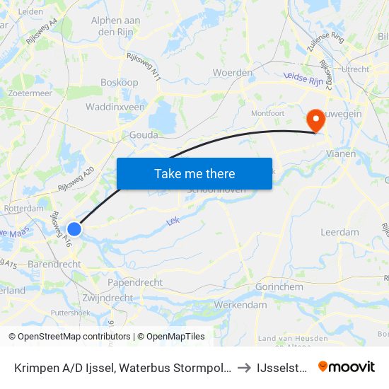 Krimpen A/D Ijssel, Waterbus Stormpolder to IJsselstein map