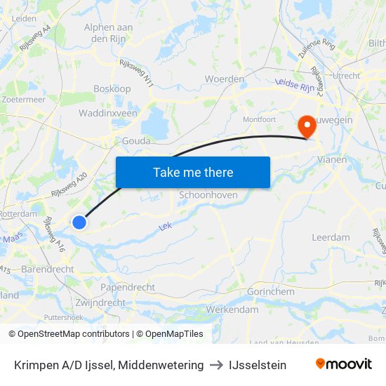 Krimpen A/D Ijssel, Middenwetering to IJsselstein map