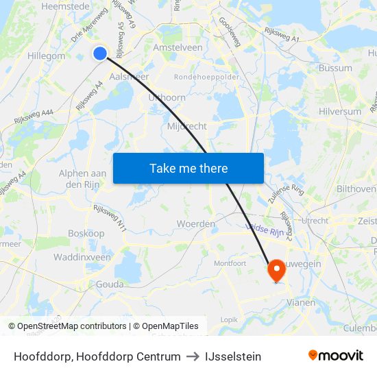 Hoofddorp, Hoofddorp Centrum to IJsselstein map