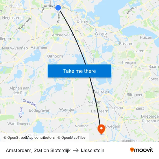 Amsterdam, Station Sloterdijk to IJsselstein map