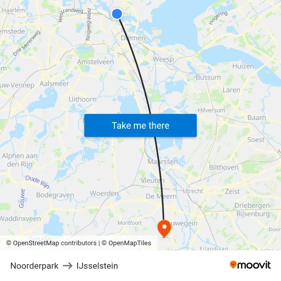 Noorderpark to IJsselstein map