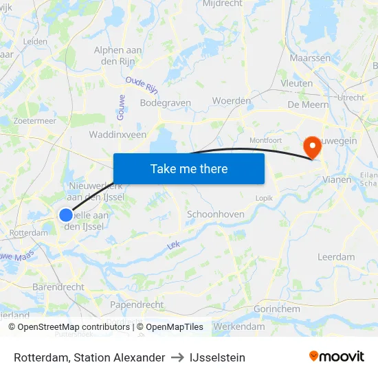 Rotterdam, Station Alexander to IJsselstein map