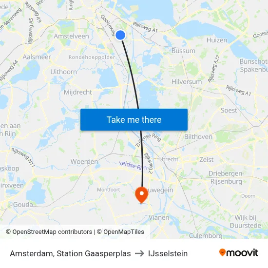 Amsterdam, Station Gaasperplas to IJsselstein map