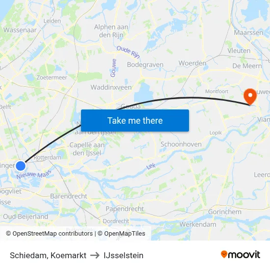 Schiedam, Koemarkt to IJsselstein map